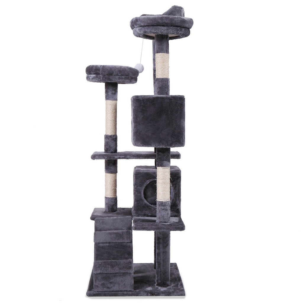 Cat Tree Cat Tower with Scratching Ball, Plush Cushion, Ladder and Condos for Indoor Cats, Gray - petspots