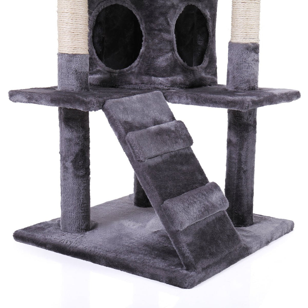 Cat Tree Cat Tower with Scratching Ball, Plush Cushion, Ladder and Condos for Indoor Cats, Gray - petspots