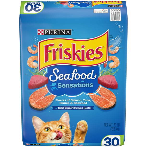 Friskies Seafood Sensations Salmon & Tuna & Shrimp Dry Cat Food, 30 lb Bag - petspots