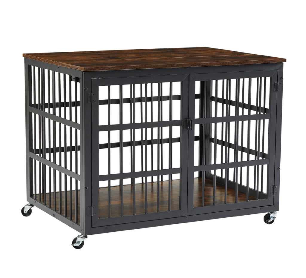 Furniture style dog crate wrought iron frame door with side openings, Grey, 38.4''W x 27.7''D x 30.2''H. - petspots