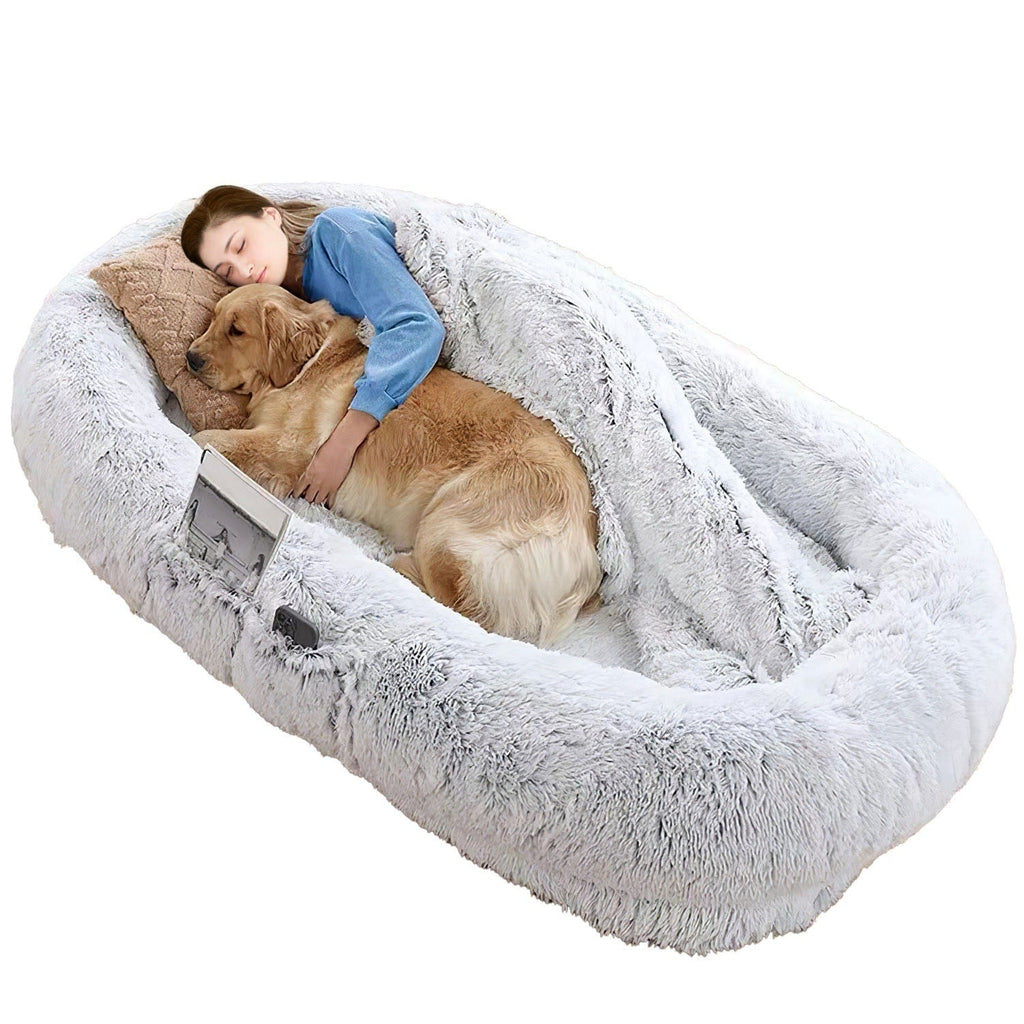 Human Size Dog Bed with Pillow Blanket 72.83x47.24x11.81in Bean Bag Bed Washable Removable Flurry Plush Cover Large Napping Human-Sized Bed For Adults Kids Pets - petspots