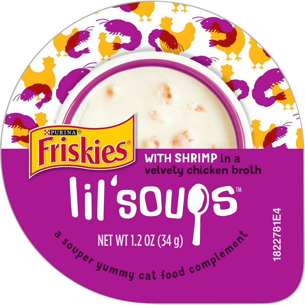 Purina Friskies Lil' Soups Wet Cat Food Shrimp Chicken Broth, 1.2 oz Cups (8 Pack) - petspots