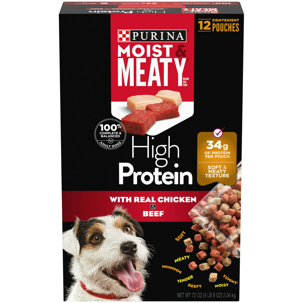 Purina Moist and Meaty High Protein Chicken Beef Dry Dog Food 72 oz Bag - petspots