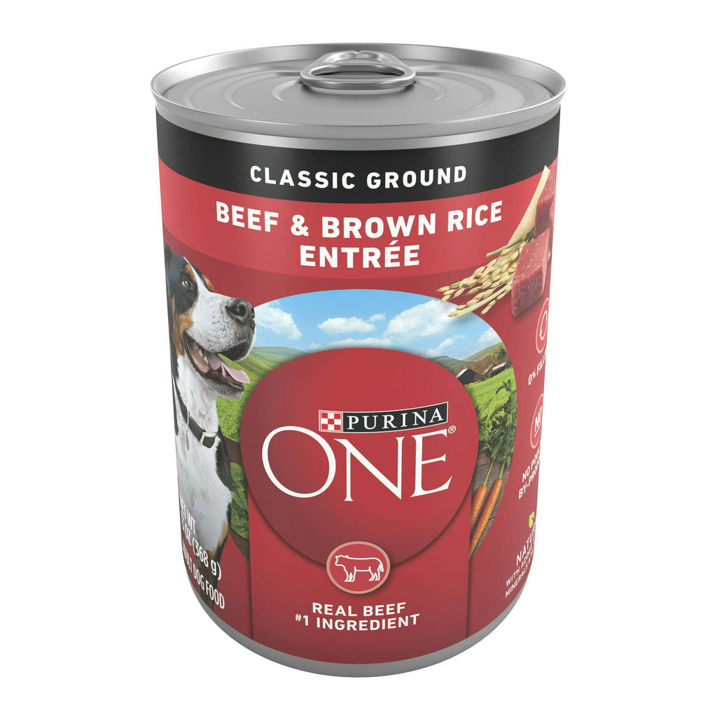 Purina ONE High Protein Natural Beef & Brown Rice Ground Wet Dog Food 13 oz Can - petspots