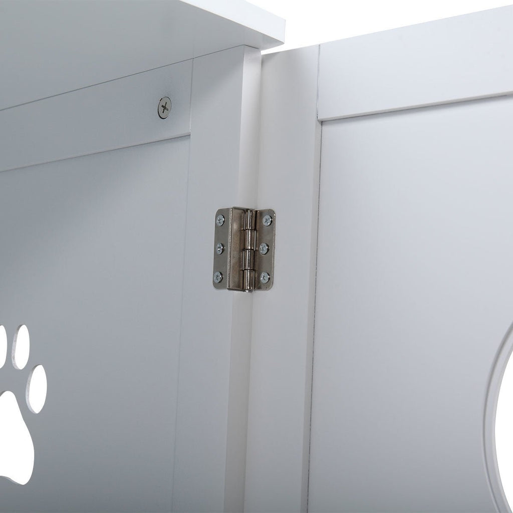 2-Tier Functional Wood Cat Washroom Litter Box Cover with Multiple Vents, a Round Entrance, Openable Door, White XH - petspots