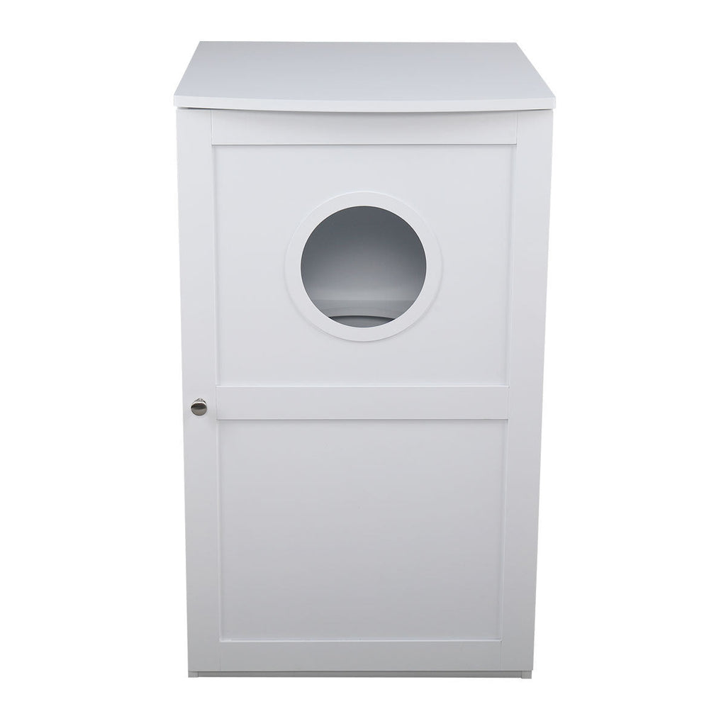 2-Tier Functional Wood Cat Washroom Litter Box Cover with Multiple Vents, a Round Entrance, Openable Door, White XH - petspots