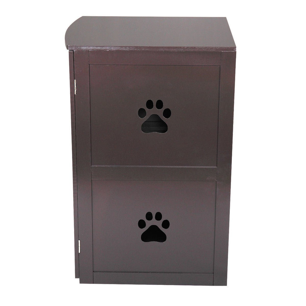 2-Tier Functional Wood Cat Washroom Litter Box Cover with Multiple Vents, a Round Entrance, Openable Door,Brown XH - petspots