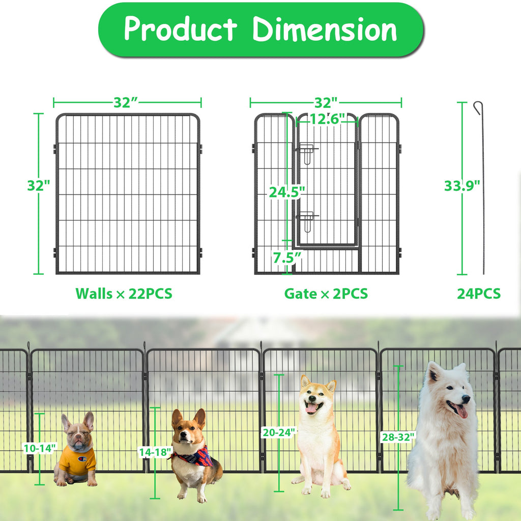 32" Outdoor Fence Heavy Duty Dog Pens 24 Panels Temporary Pet Playpen with Doors - petspots