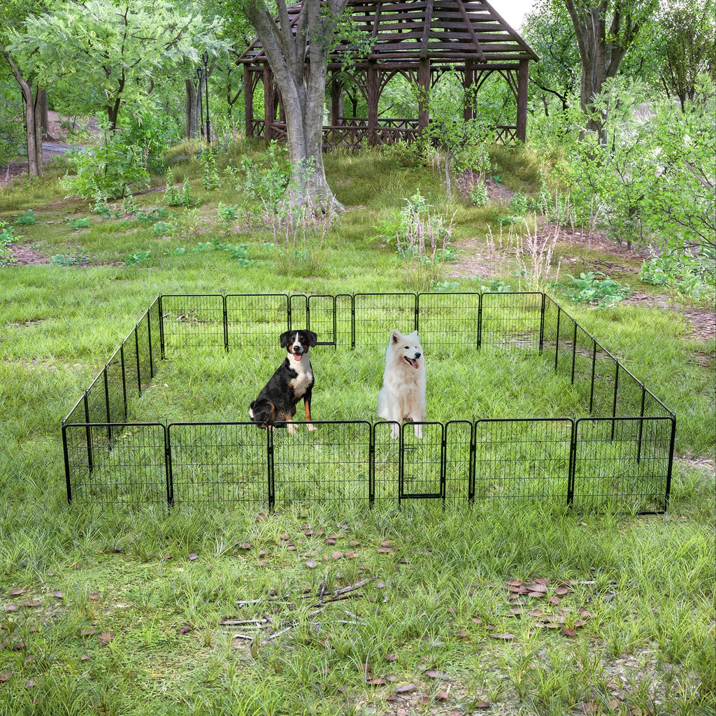 32" Outdoor Fence Heavy Duty Dog Pens 24 Panels Temporary Pet Playpen with Doors - petspots