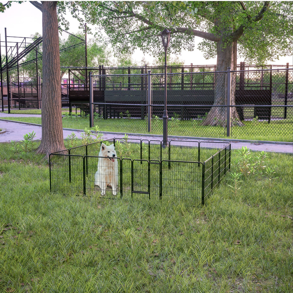 32in Outdoor Fence Heavy Duty Dog Pens 16 Panels Temporary Pet Playpen with Doors - petspots