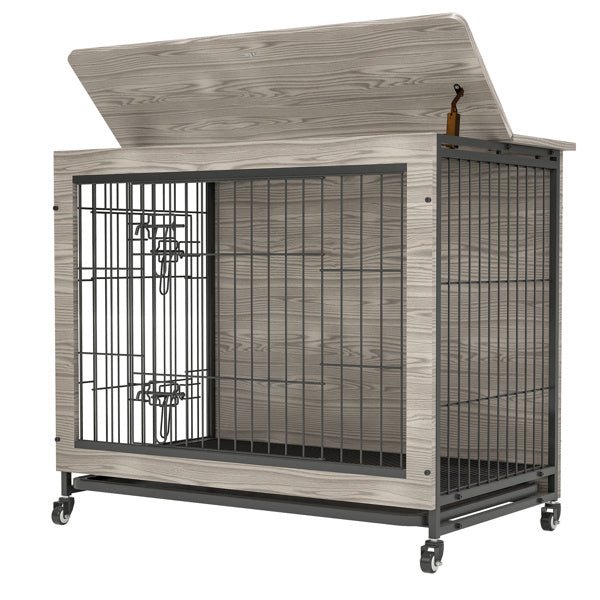 38 Inch Heavy-Duty Gray Dog Crate Furniture - petspots