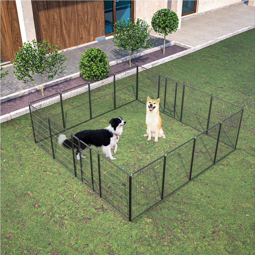 40in Outdoor Fence Heavy Duty Dog Pens 16 Panels Temporary Pet Playpen with Doors - petspots