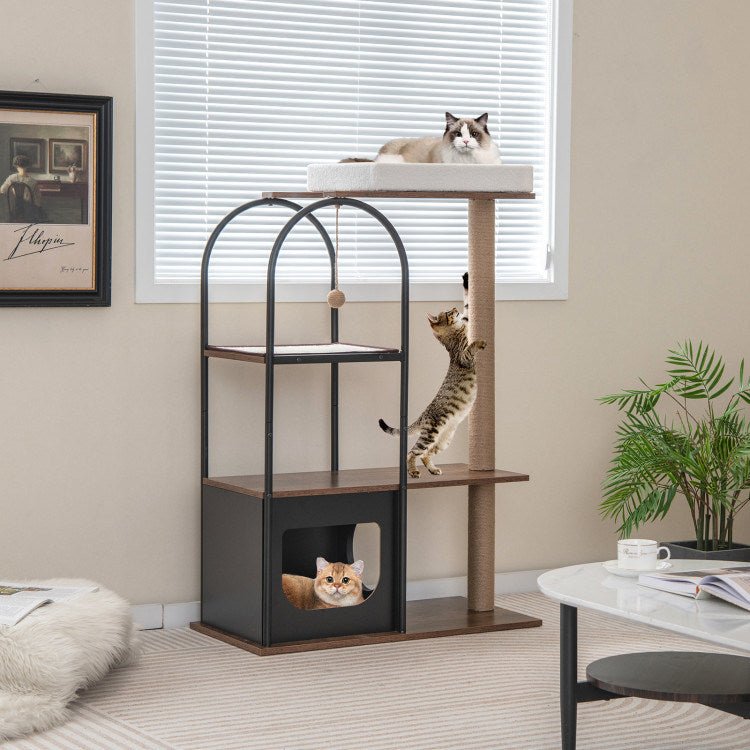 47 Inch Tall Cat Tree Tower Top Perch Cat Bed with Metal Frame - petspots