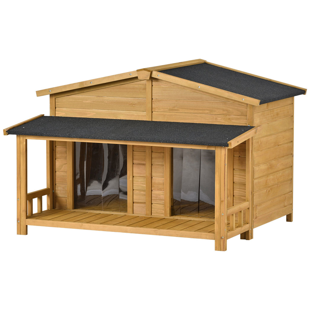 47.2 ' Large Wooden Dog House Outdoor; Outdoor & Indoor Dog Crate; Cabin Style; With Porch; 2 Doors - petspots
