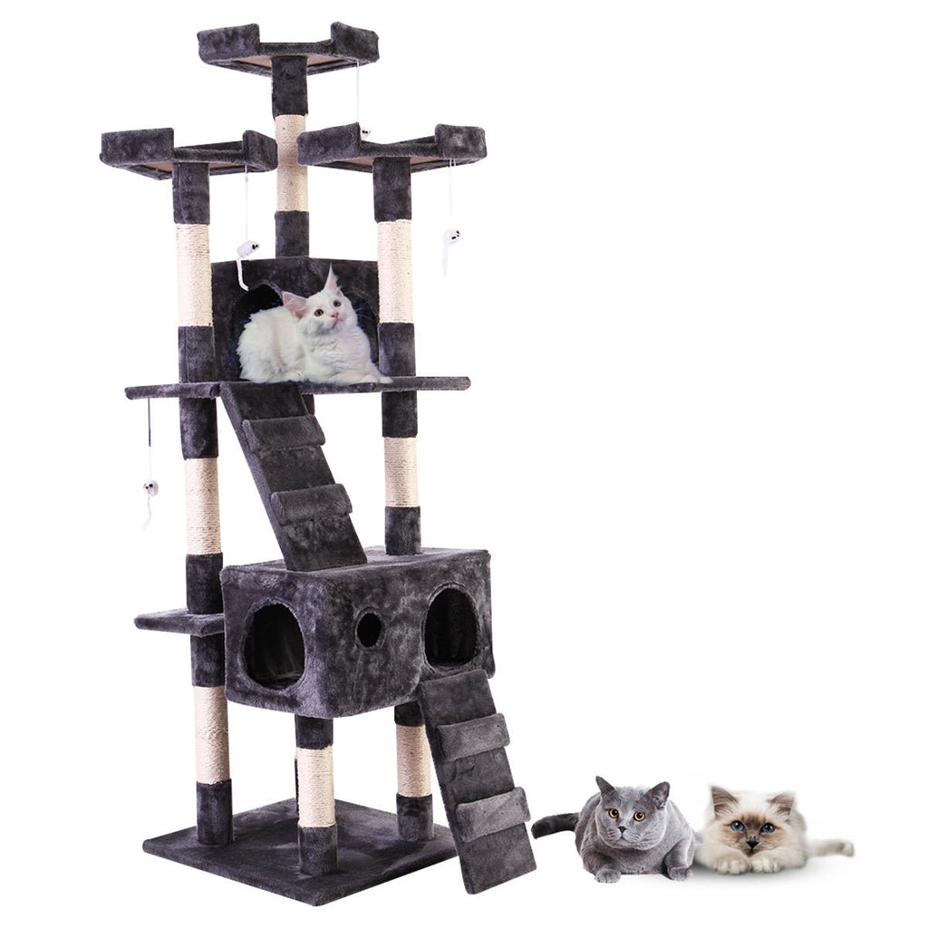 67'' Multi-Level Cat Tree Tower, Kitten Condo House with Scratching Posts, Kitty Play Activity Center, Gray XH - petspots