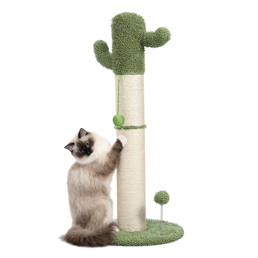 Cactus Cat Tree Cat Scratcher with Sisal Scratching Post and Interactive Dangling Ball For Indoor Cats White - petspots