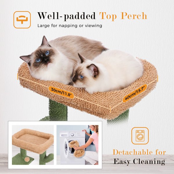 Cactus Cat Tree Cat Tower with Sisal Covered Scratching Post and Cozy Condo Cat Climbing Stand with Plush Perch &Soft Hammock for Indoor Cats(Minimum Retail Price for US: USD 79.99) - petspots