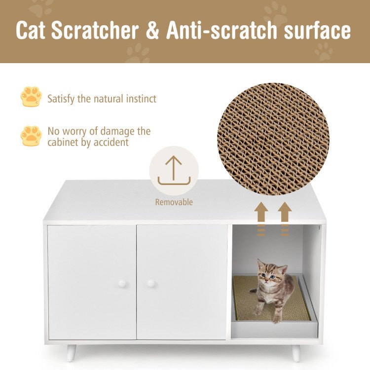 Cat Litter Box Enclosure with Divider and Double Doors - petspots