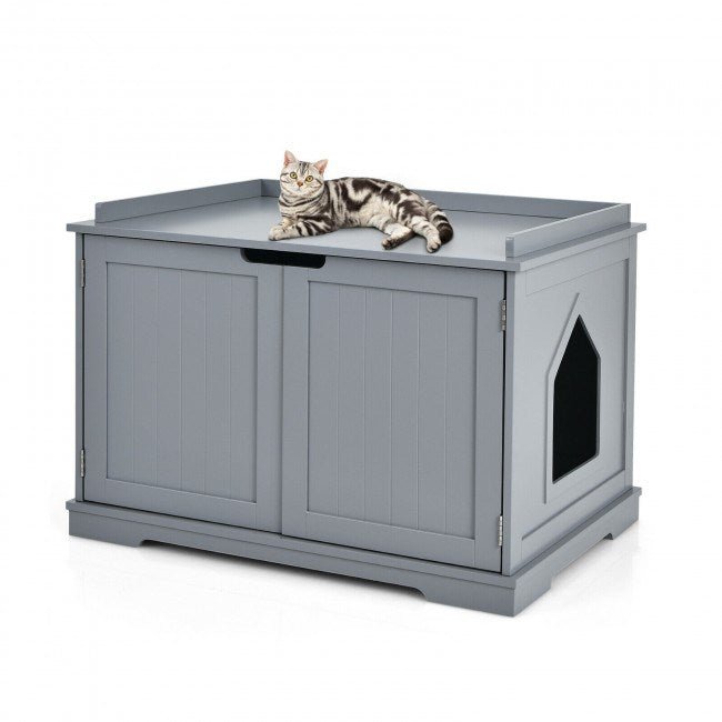 Cat Litter Box Enclosure with Double Doors for Large Cat and Kitty - petspots
