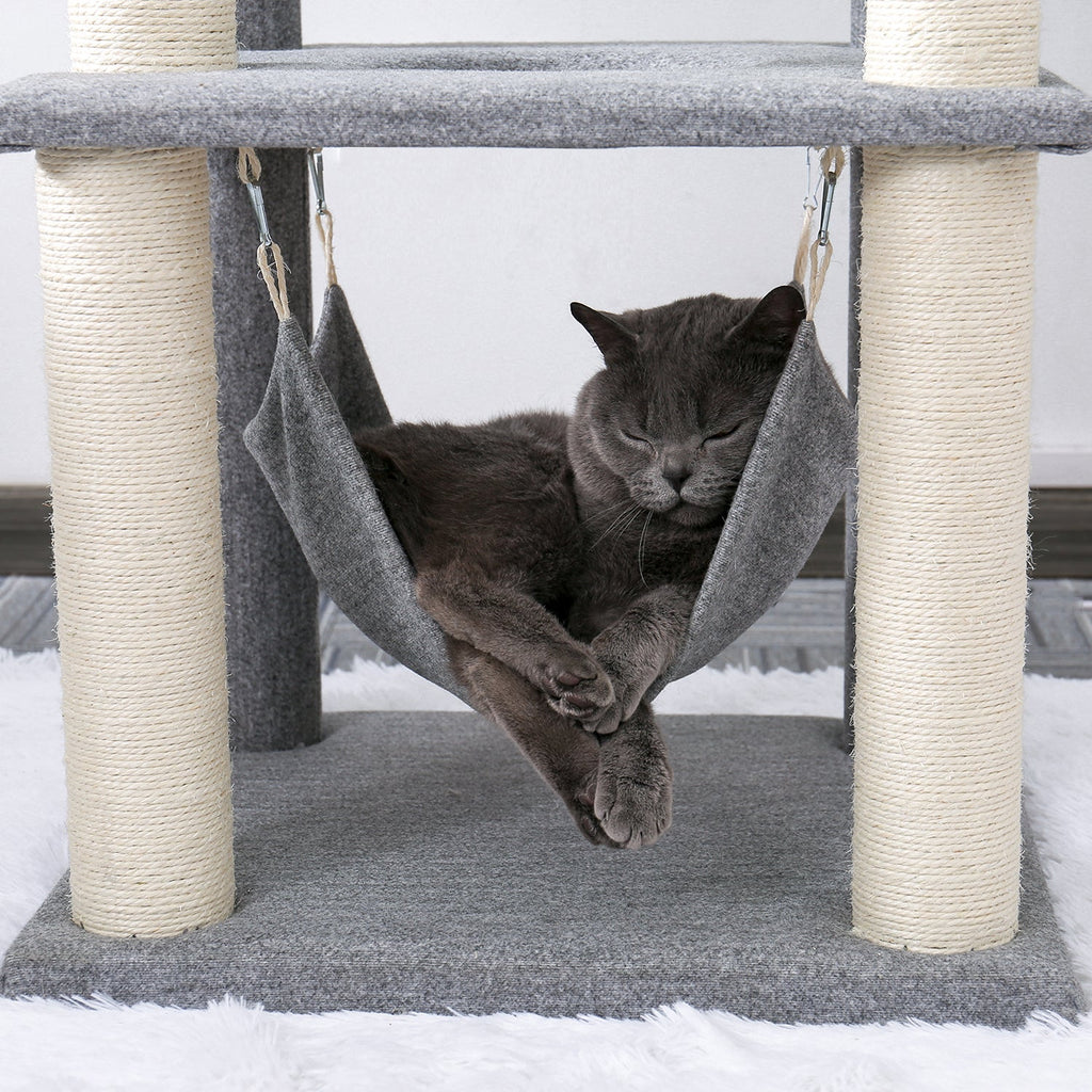 Cat Tree 52 Inches Multi-Level Modern Wooden Cat Tower with Hammock and Scratching Posts and Cat Condo for Adult Cats Gray - petspots