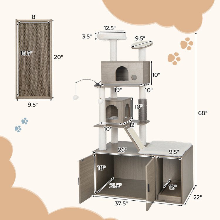 Cat Tree with Litter Box Enclosure for Indoor Cars - petspots