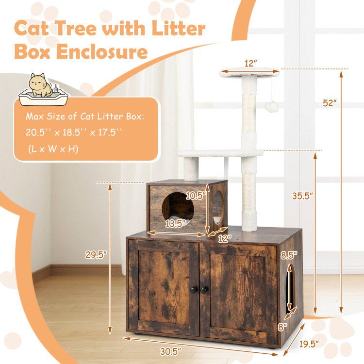 Cat Tree with Litter Box Enclosure with Cat Condo - petspots