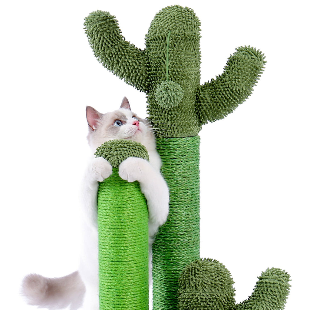 (Do Not Sell on Amazon) Cat Scratching Post Cactus Cat Scratcher Featuring with 3 Scratching Poles and Interactive Dangling Ball XH - petspots