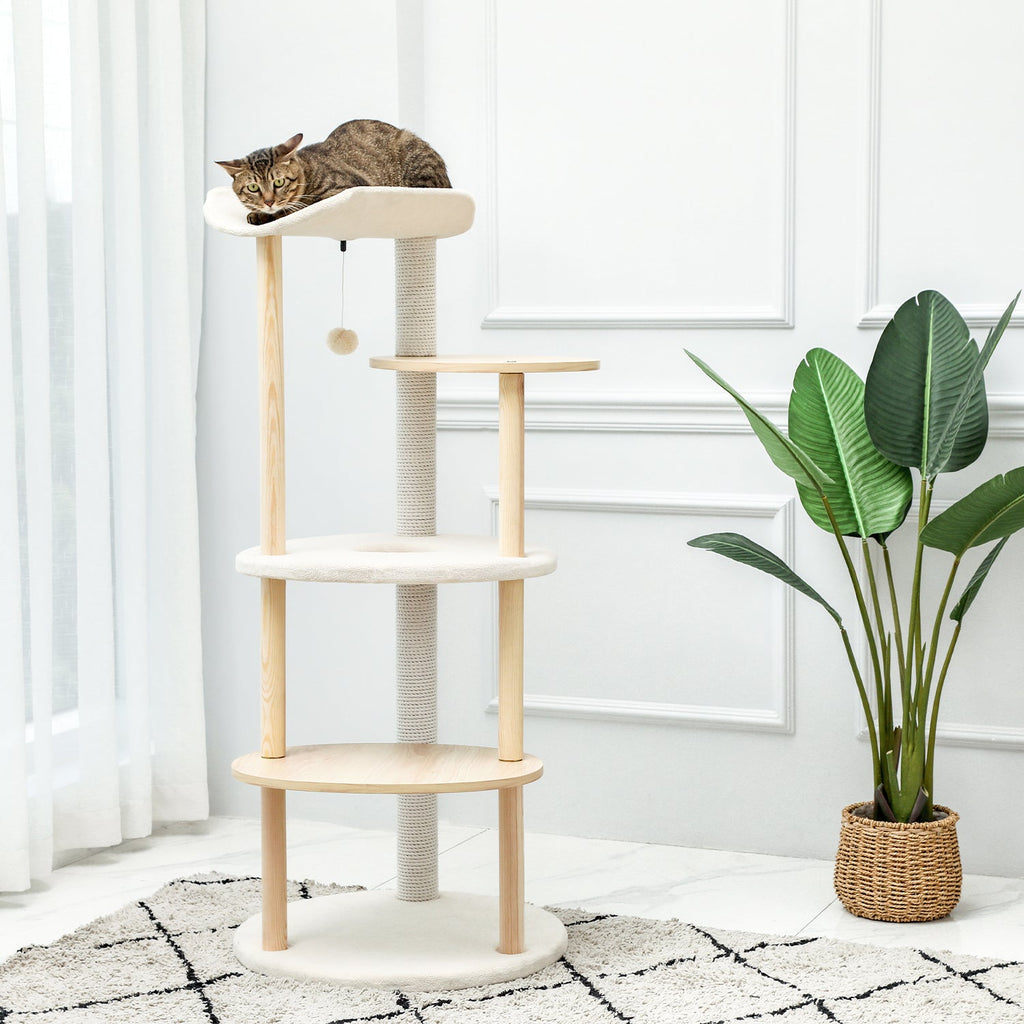 (Do Not Sell on Amazon) Multi-Level Cat Tree Modern Cat Tower Wooden Activity Center with Scratching Posts Beige - petspots
