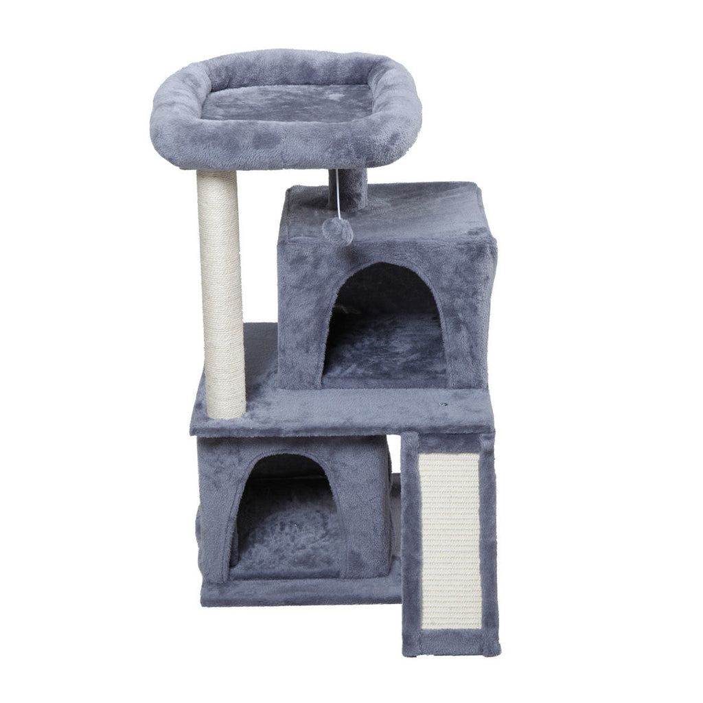 Double-layer cat Tree with cat house and ladder - light gray - petspots