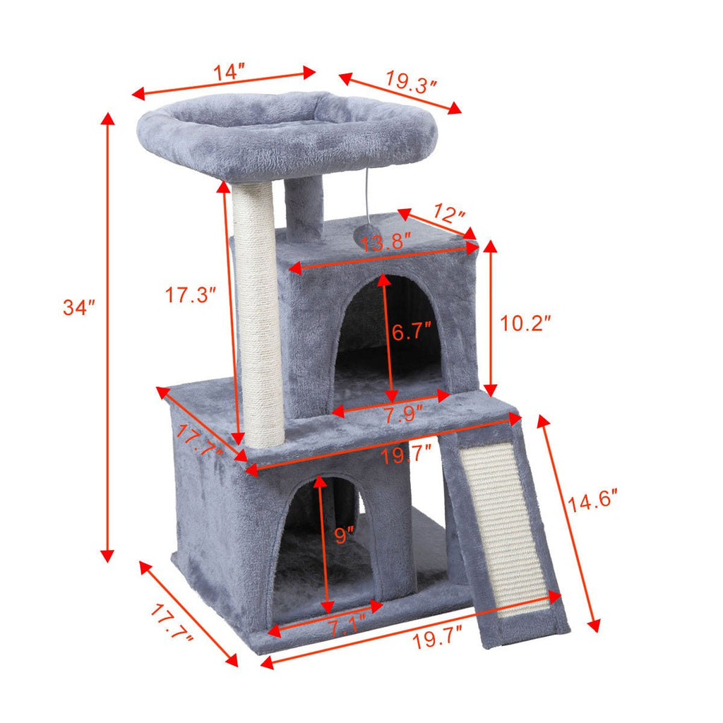 Double-layer cat Tree with cat house and ladder - light gray - petspots