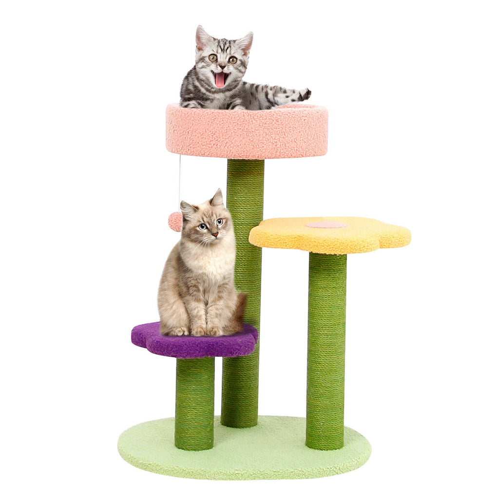 Flower Cat Tree Sisal Covered Scratching Post Climbing Scratcher Tower Furniture - petspots