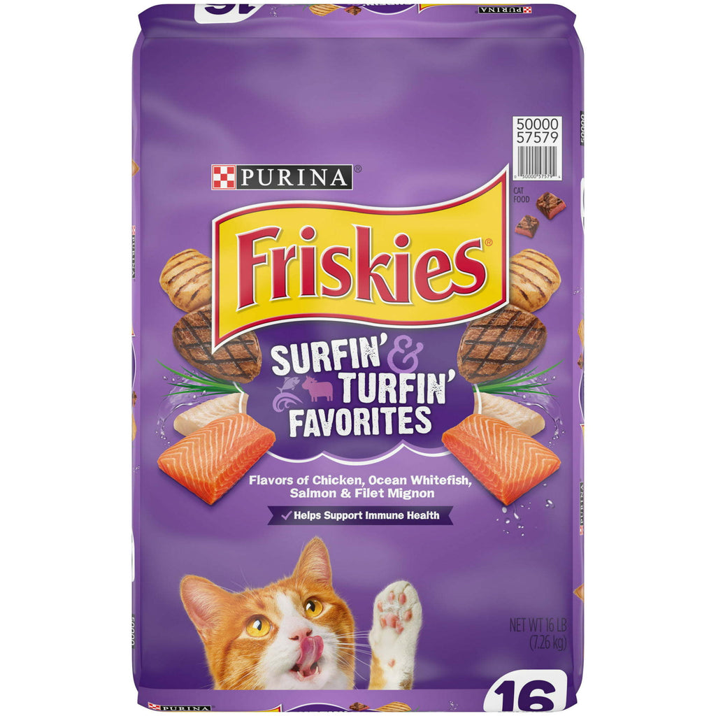Friskies Dry Cat Food, Surfin' & Turfin' Favorites, 16 lb. Bag - petspots