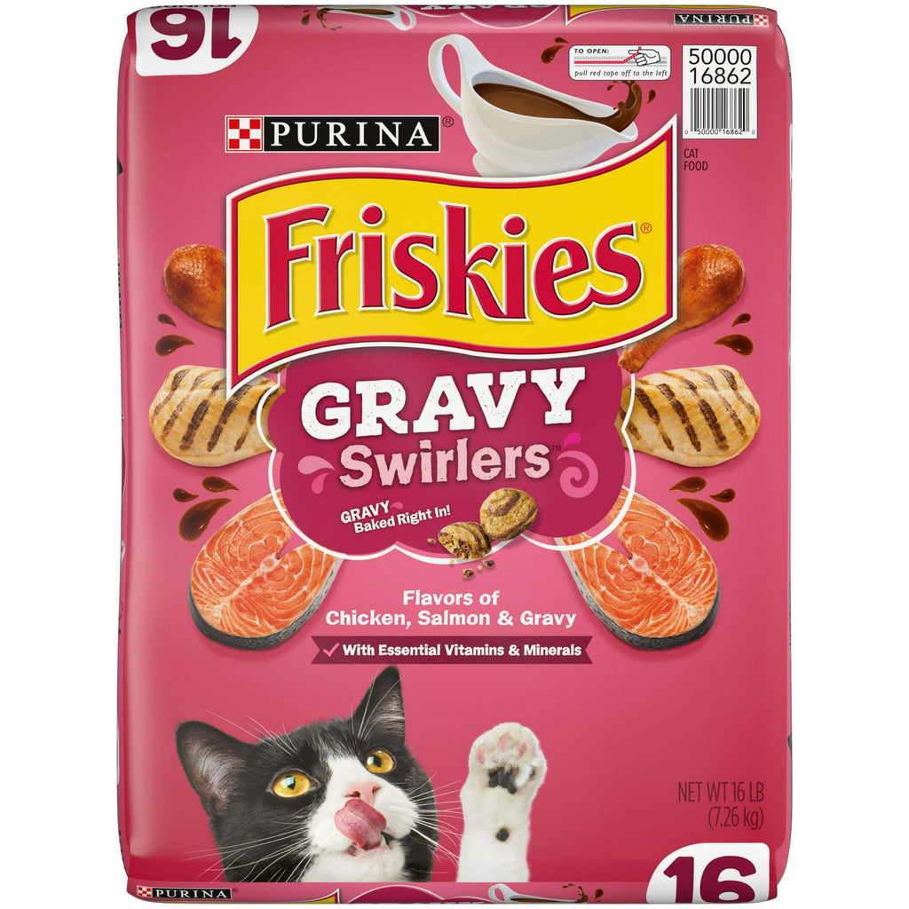 Friskies Gravy Swirlers Savory Chicken & Salmon Dry Cat Food, 16 lb Bag - petspots