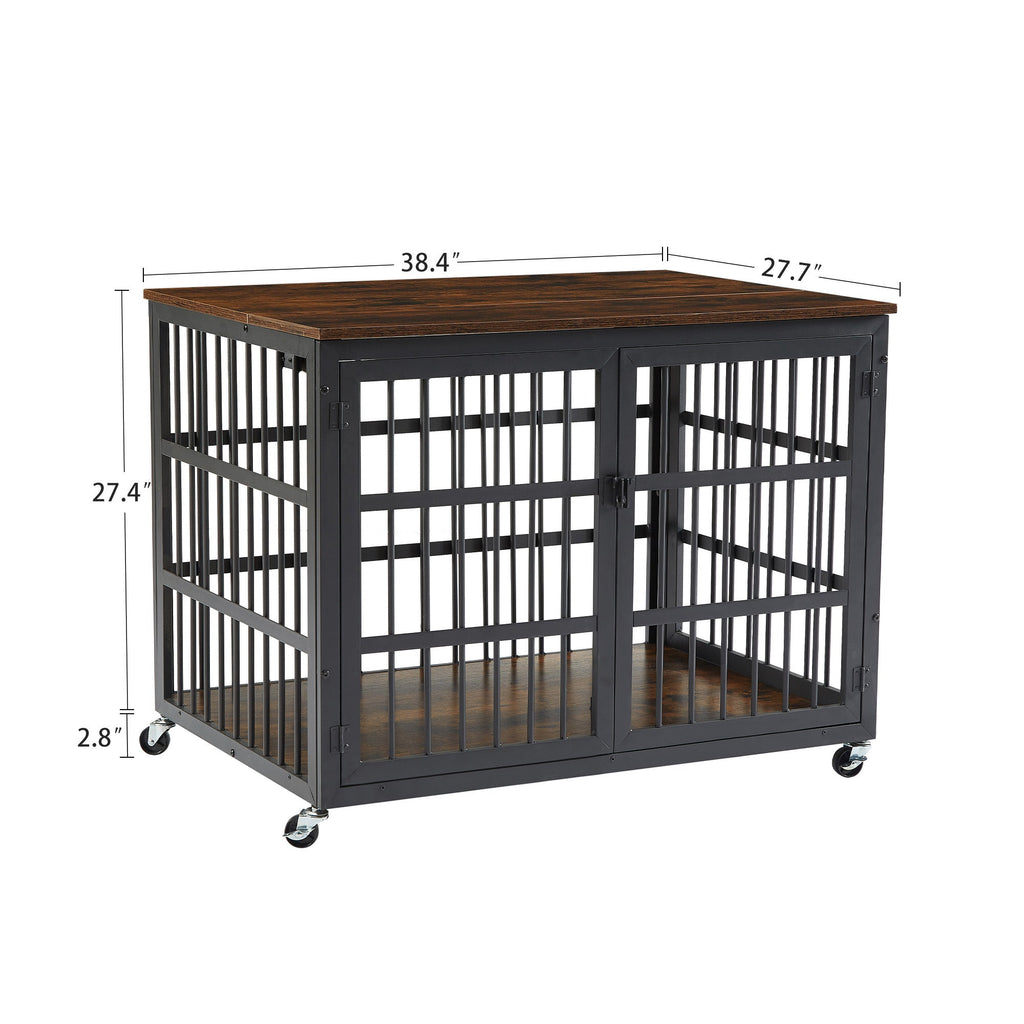 Furniture style dog crate wrought iron frame door with side openings, Grey, 38.4''W x 27.7''D x 30.2''H. - petspots