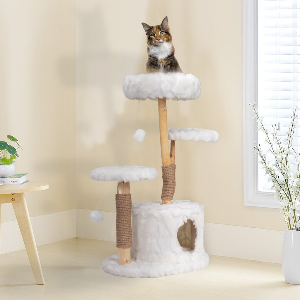 Modern Cat Tree; Natural Branch Cat Tower; Luxury Cat Condo; Indoor Cat Furniture; Kitten Cat Gift; White - petspots