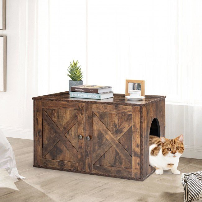 Multipurpose Wooden Side Table And Hidden Cabinet Cat Furniture - petspots