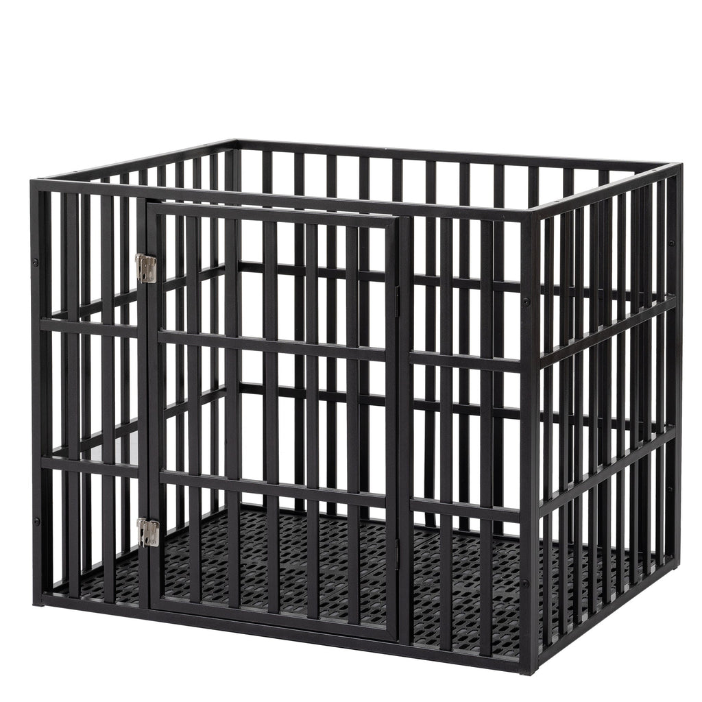 NEW HEAVY DUTY DOG CRATE FURNITURE FOR LARGE DOGS WOOD & STEEL DESIGN DOG CAGE INDOOR & OUTDOOR PET KENNEL 38X30X32INCH PET PLAYPEN WITH COVER METAL DOG FENCE CRATE BLACK - petspots