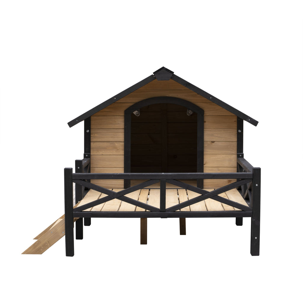 Outdoor Large Wooden Cabin House Style Wooden Dog Kennel with Porch - petspots