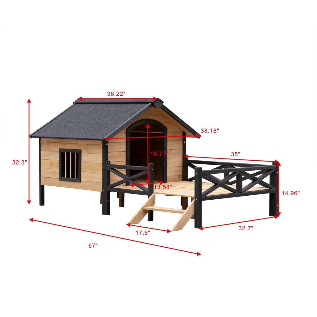 Outdoor Large Wooden Cabin House Style Wooden Dog Kennel with Porch - petspots