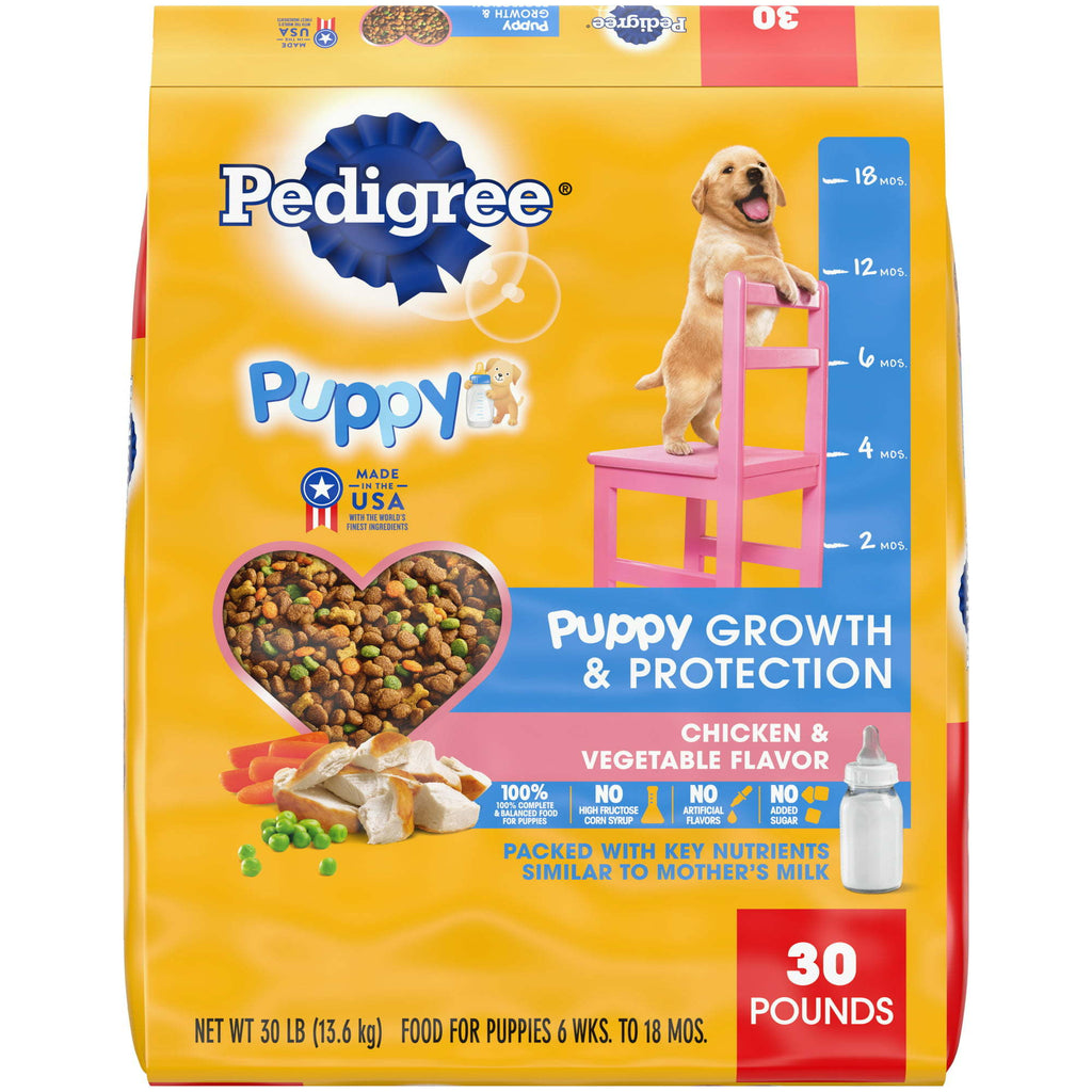 Pedigree Puppy Growth & Protection Chicken & Vegetable Flavor Dry Dog Food, 30 lb - petspots