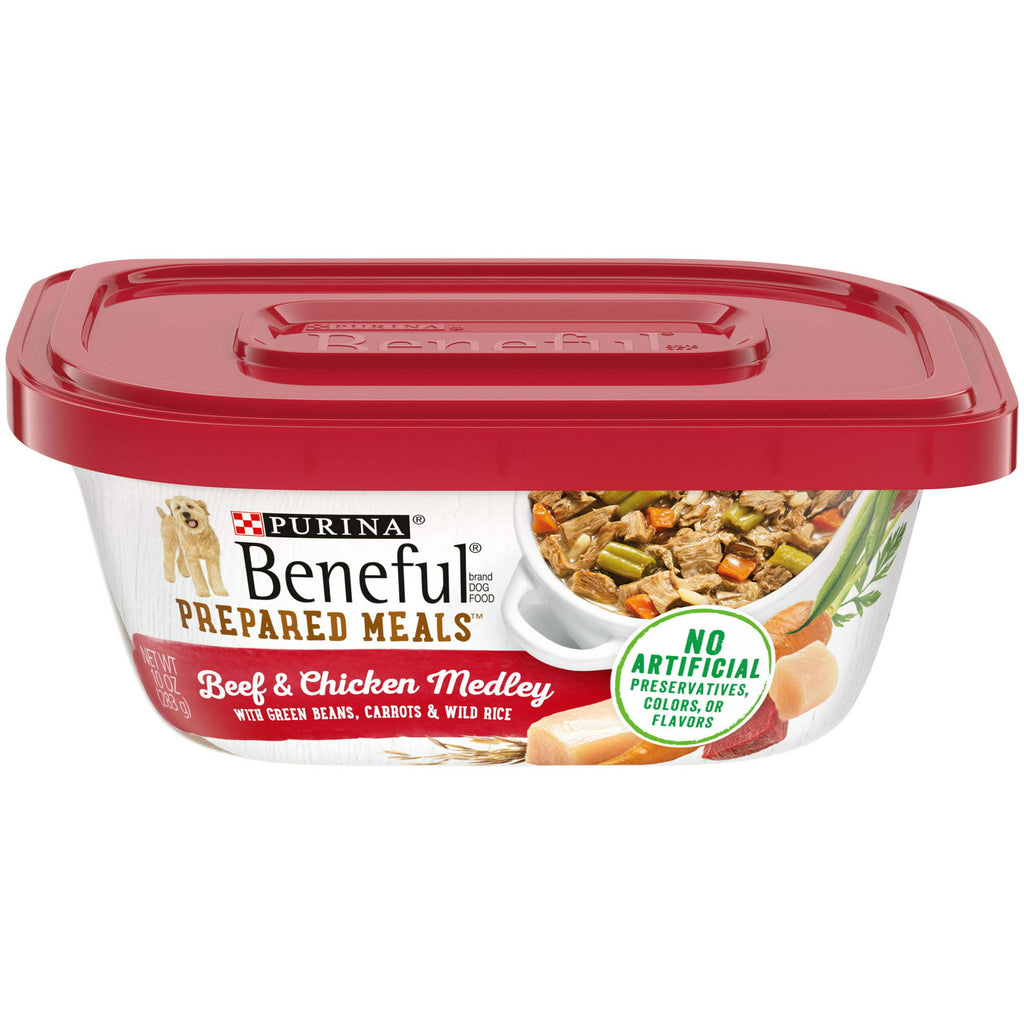 Purina Beneful Prepared Meals Wet Dog Food Beef and Chicken Medley, 10 oz Tubs (8 Pack) - petspots