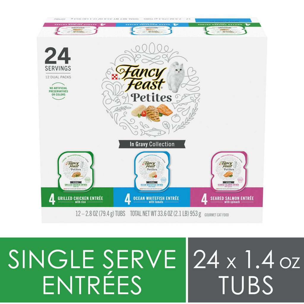 Purina Fancy Feast Petites Wet Cat Food Variety Pack, 1.1 oz Tub - petspots