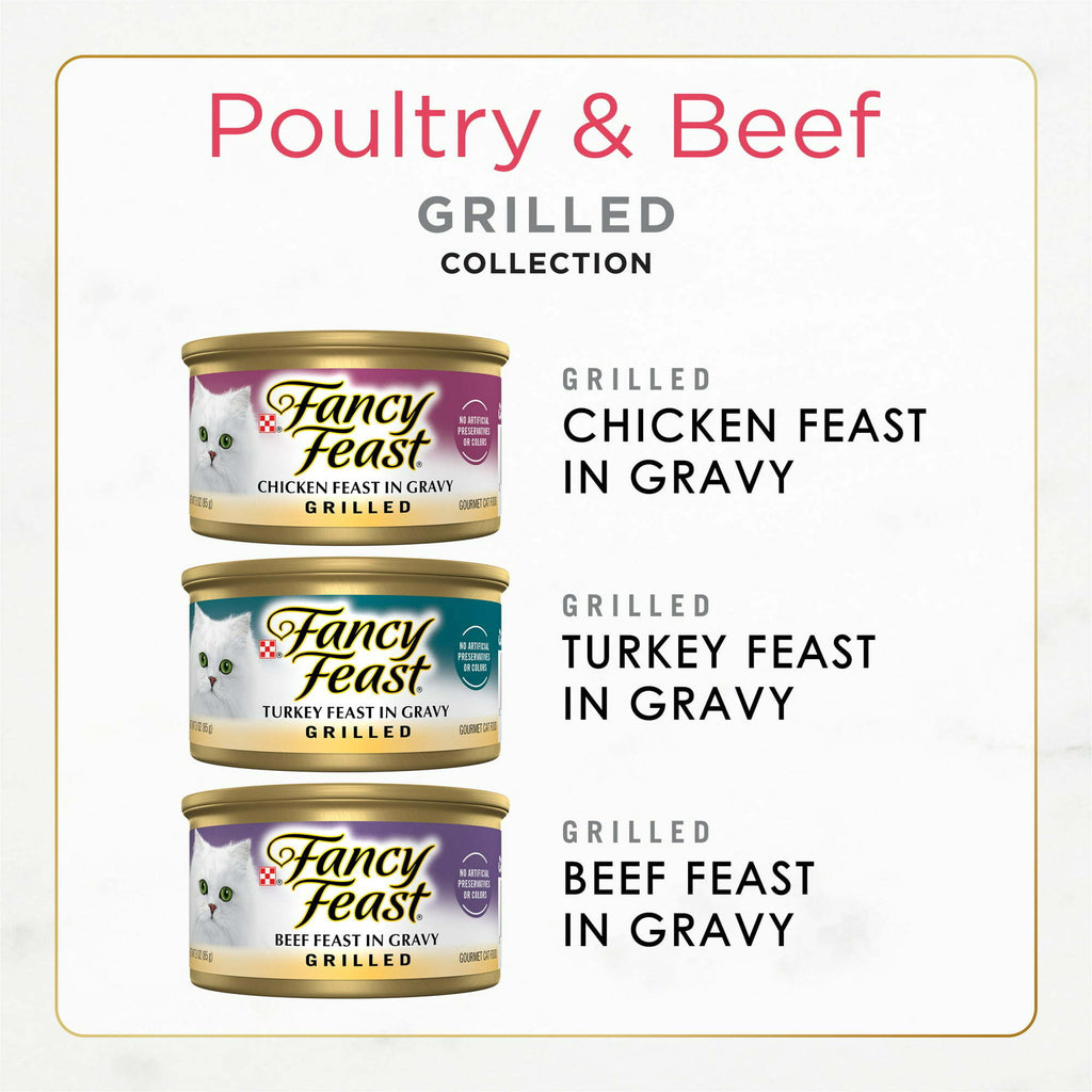 Purina Fancy Feast Poultry & Beef Gravy Wet Cat Food Variety Pack, 3 oz Cans (30 Pack) - petspots