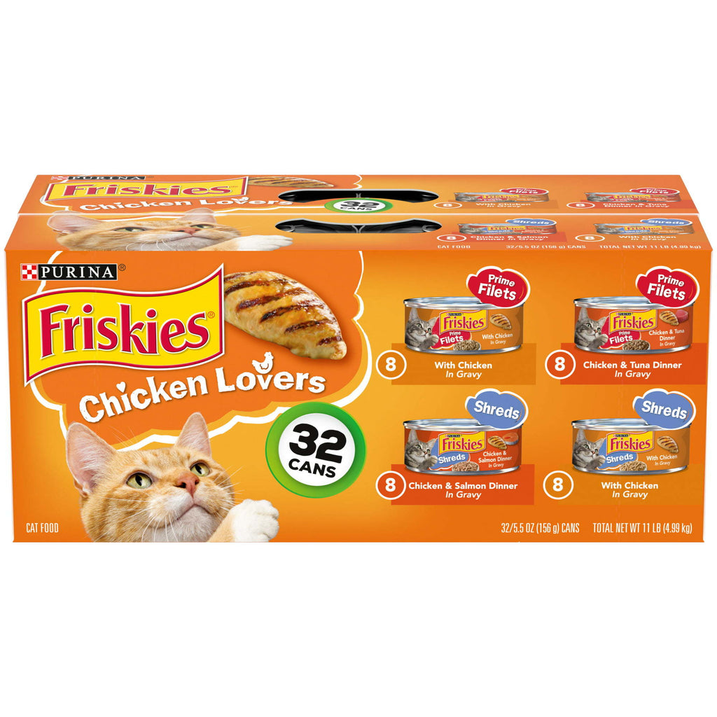 Purina Friskies Chicken Lovers Wet Cat Food Variety Pack, 5.5 oz Cans (32 Pack) - petspots