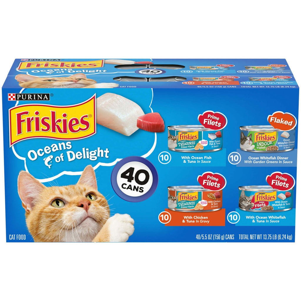 Purina Friskies Ocean Of Delight Wet Cat Food Variety Pack, 5.5 oz Cans (40 Pack) - petspots