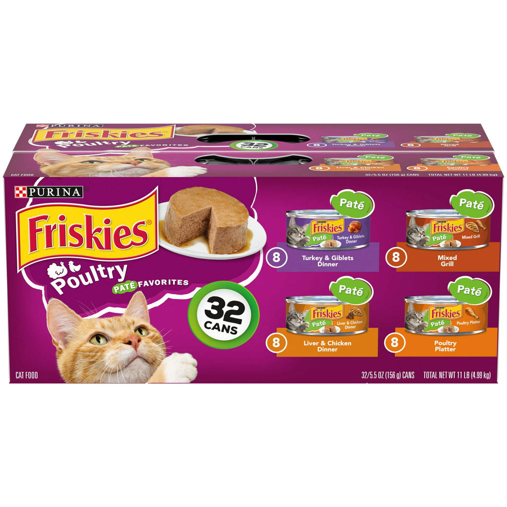 Purina Friskies Poultry Favorites Wet Cat Food Variety Pack 5.5 oz Cans (32 Pack) - petspots