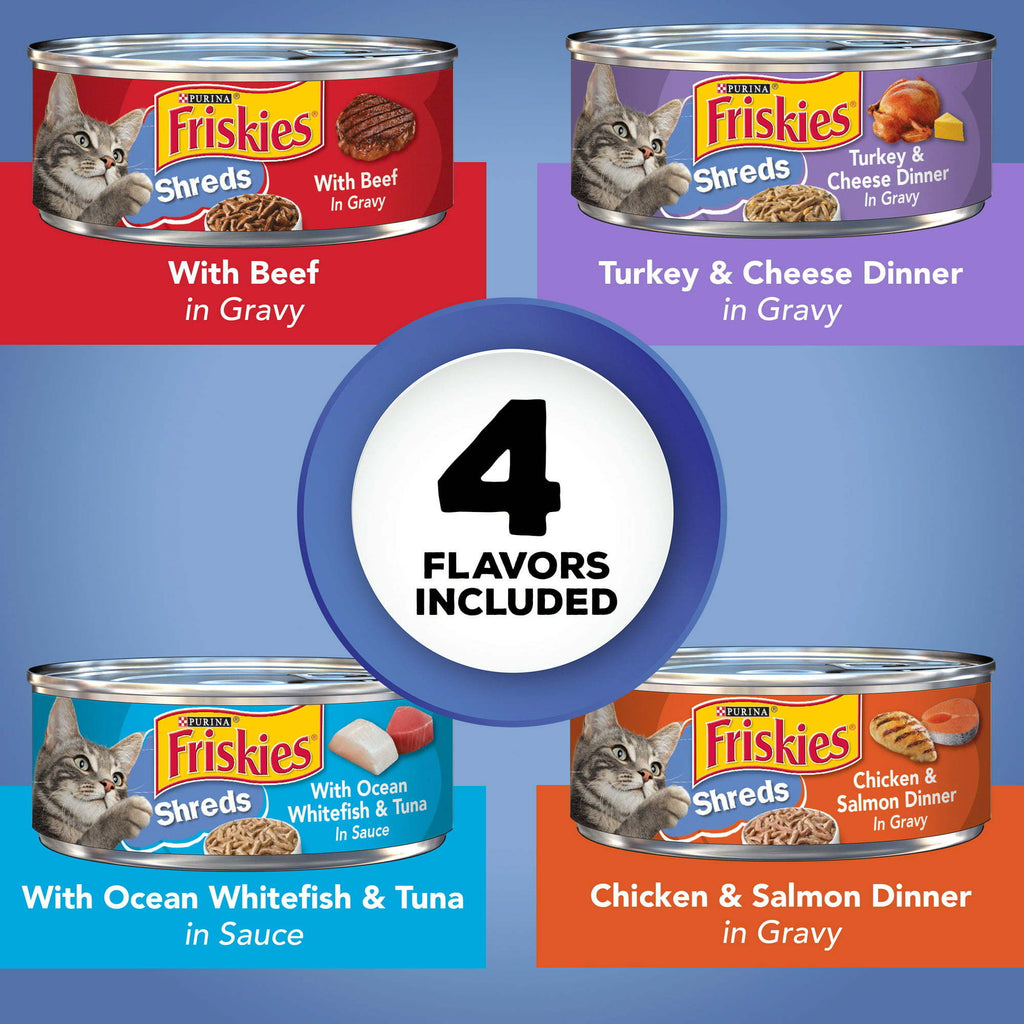 Purina Friskies Shreds Wet Cat Food Variety Pack 5.5 oz Cans (40 Pack) - petspots