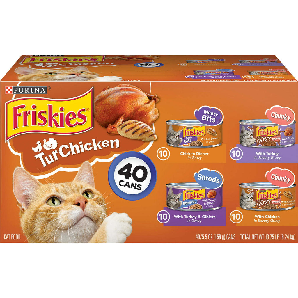 Purina Friskies Turchicken Wet Cat Food Variety Pack, 5.5 oz Cans (40 Pack) - petspots