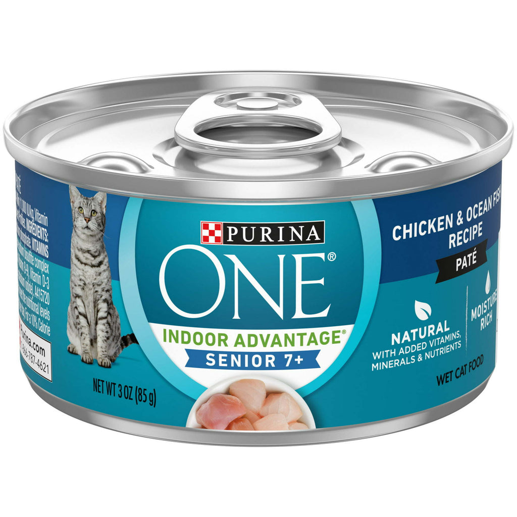 Purina ONE Chicken & Ocean Whitefish Pate Wet Cat Food for Senior Cats, 3 oz Can - petspots
