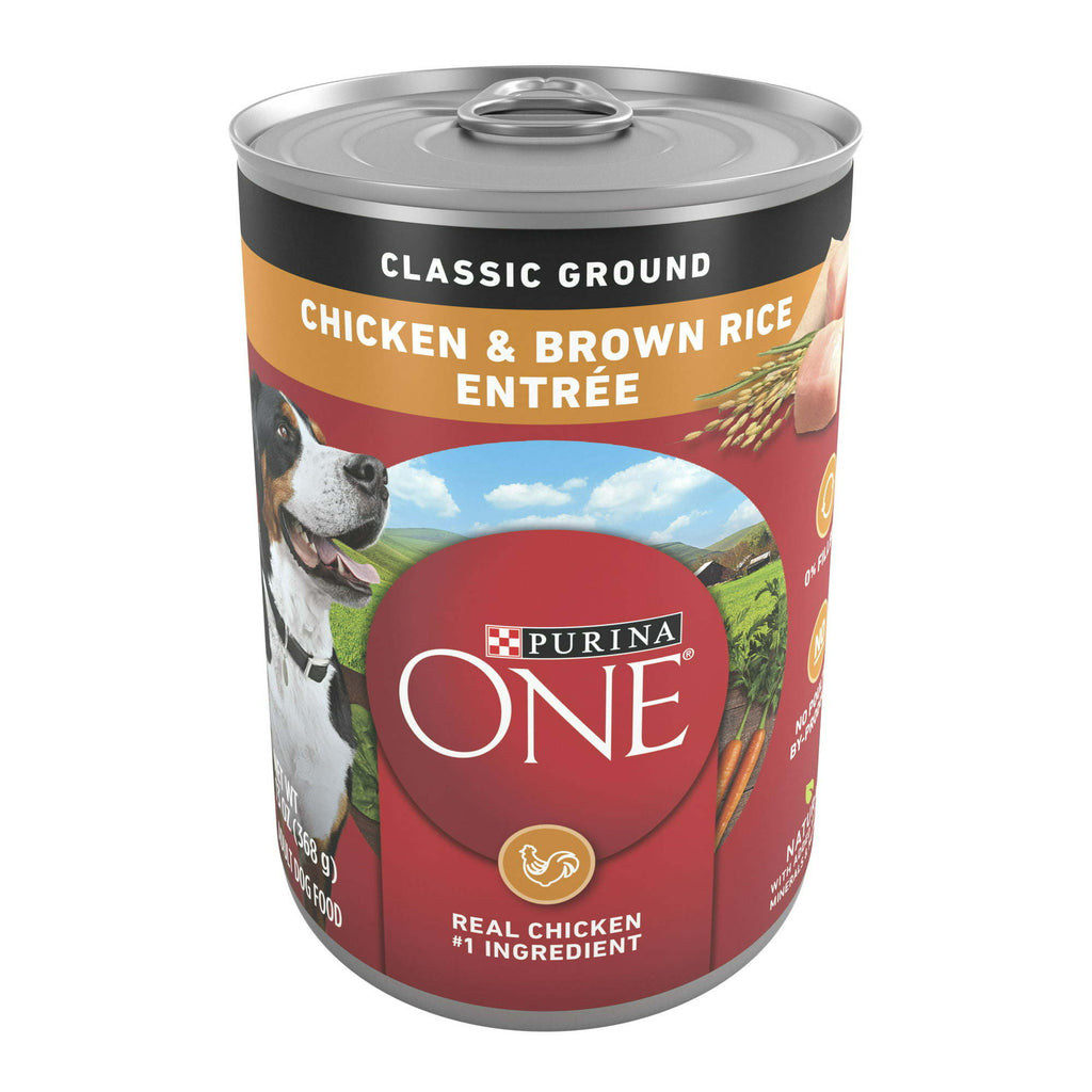 Purina One Classic Ground for Adult Dogs Chicken and Brown Rice, 13 oz Cans (12 Pack) - petspots